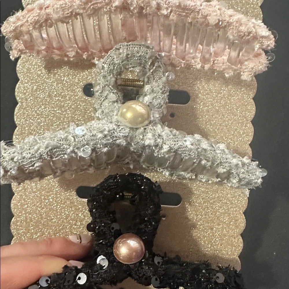 Social strand set of 3 cloth sequins hair claw clips
